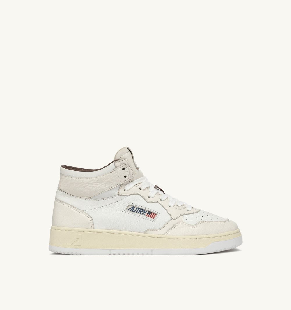 White Autry Medalist Mid Sneakers Leather Neutral-tone Nappa | YGKHFV197