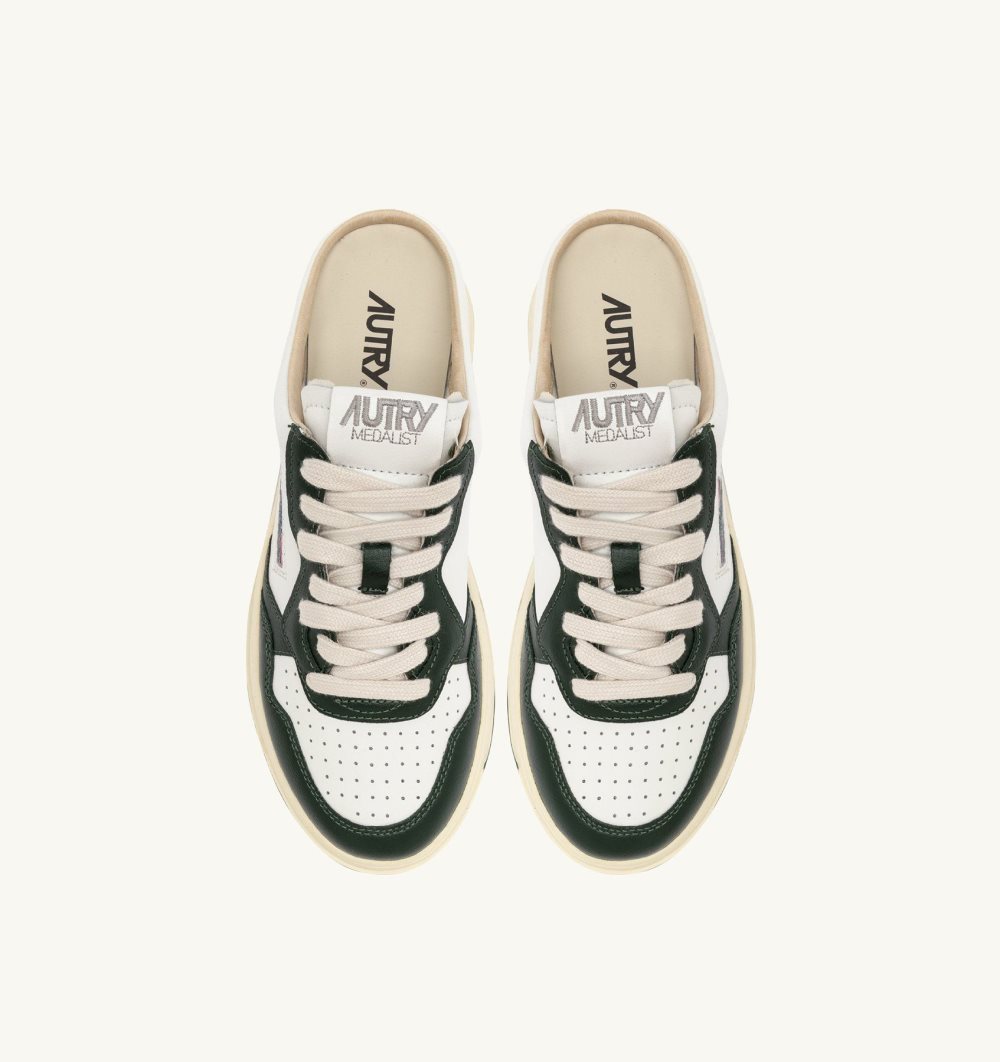 White Autry Medalist Mule Sneakers Military Leather | BGSYFI127