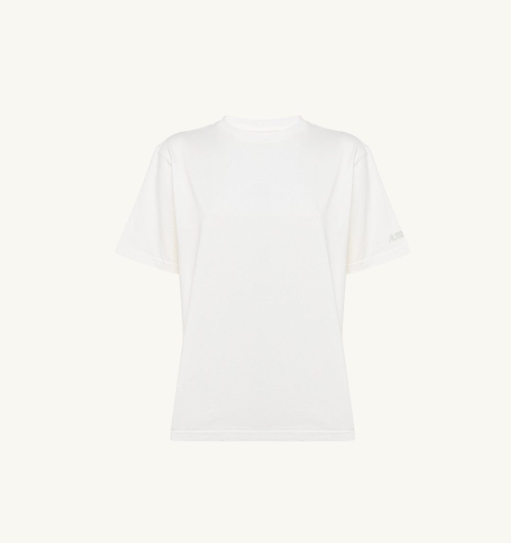 White Autry T-shirt Cotton Jersey Logo | JIUFTM705