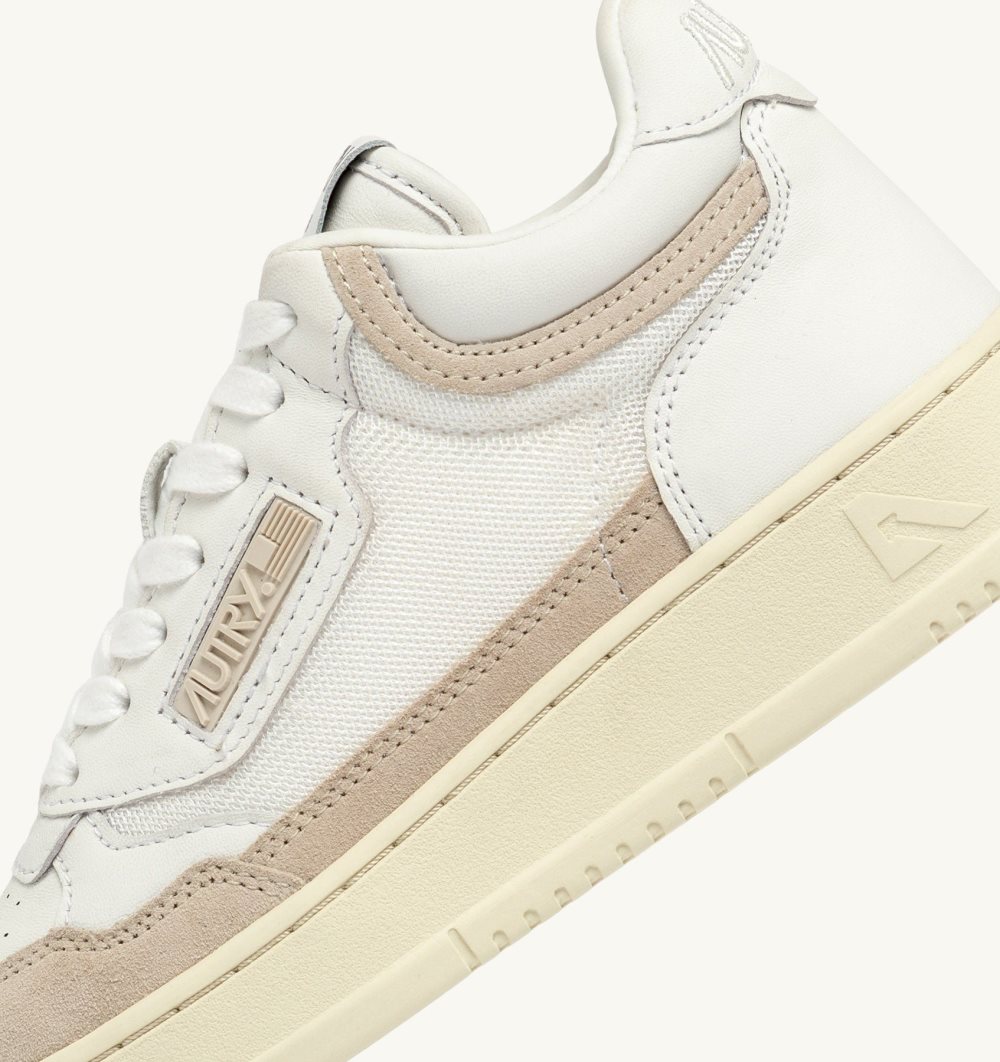 White / Beige Autry Open Mid Sneakers Leather Mesh Sand Suede | JCZTFR316