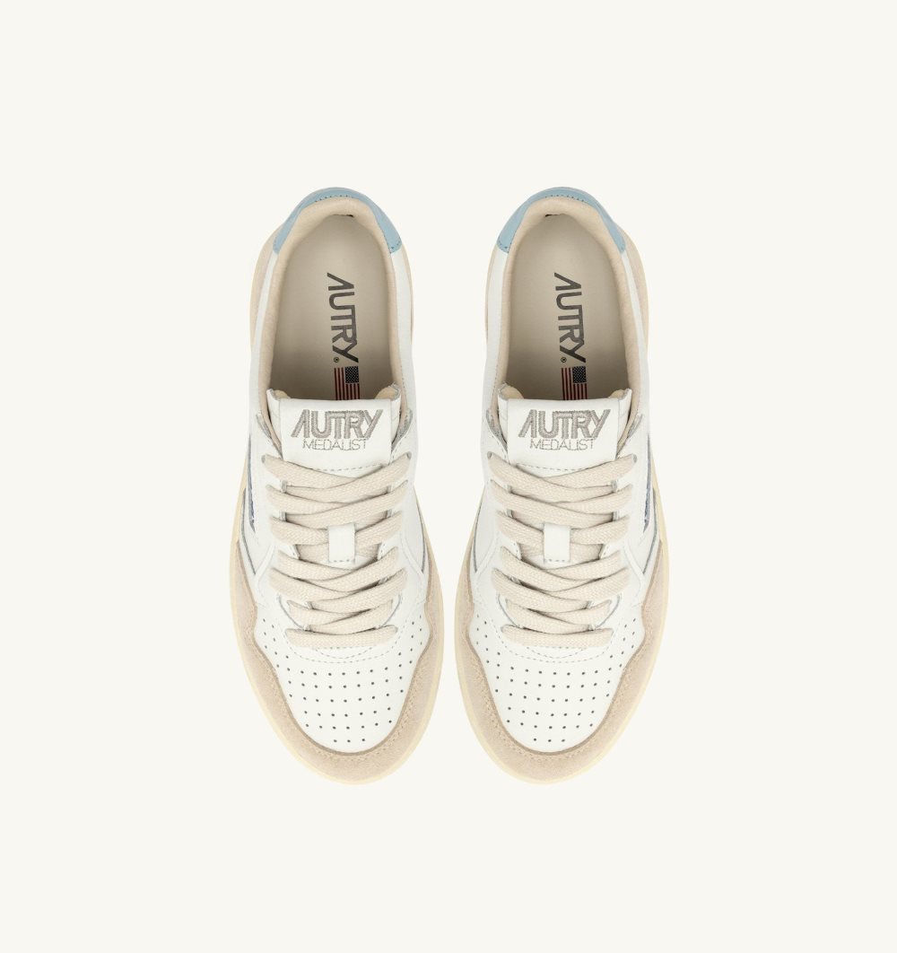 White / Blue Autry Medalist Low Sneakers Suede Leather | IZBGDW873