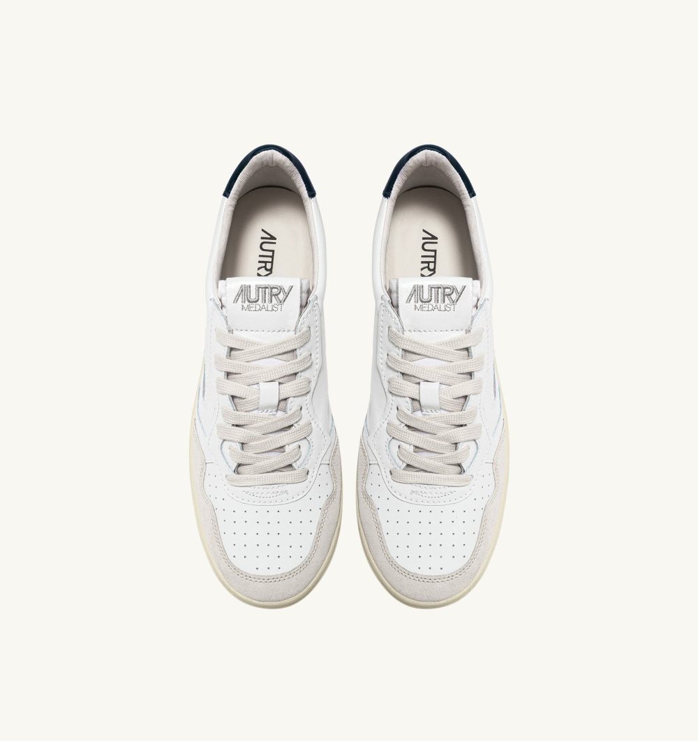 White / Blue Autry Medalist Low Sneakers Leather Suede | RXAZYO843