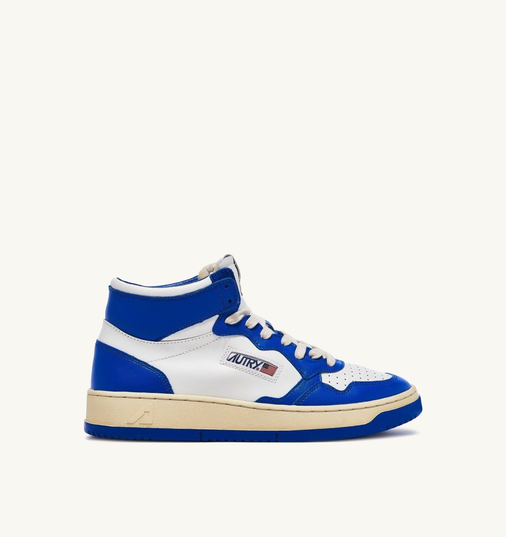 White / Blue Autry Two-tone Medalist Mid Sneakers Leather | KHORJL065