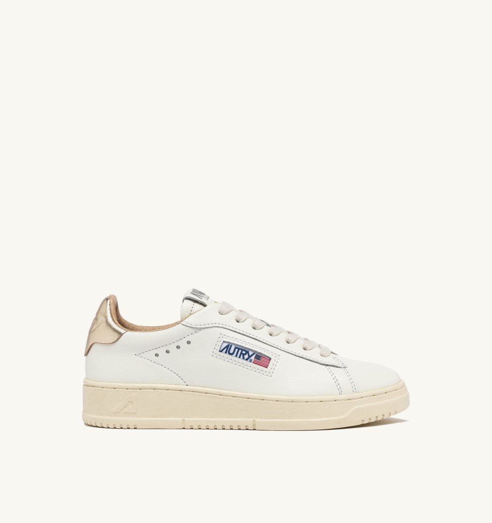 White / Gold Autry Dallas Low Sneakers Leather | HVAUCF970