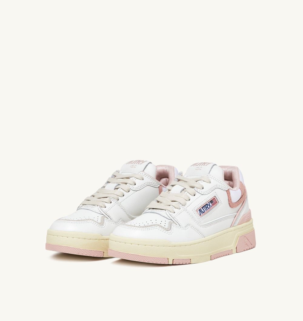 White / Pink Autry Clc Low Sneakers Leather Powder Suede | LMRFGZ340