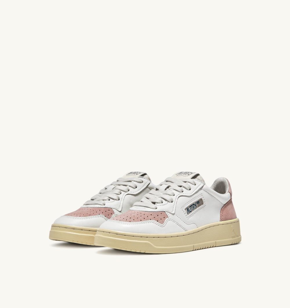 White / Pink Autry Medalist Low Sneakers Suede Leather | FTJVNP718