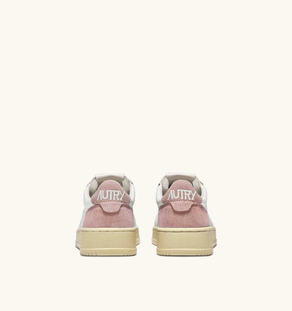 White / Pink Autry Medalist Low Sneakers Suede Leather | FTJVNP718