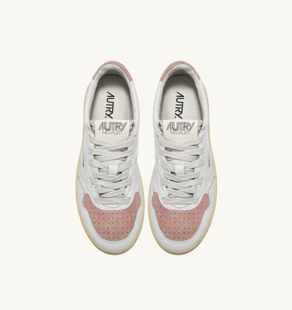 White / Pink Autry Medalist Low Sneakers Suede Leather | FTJVNP718