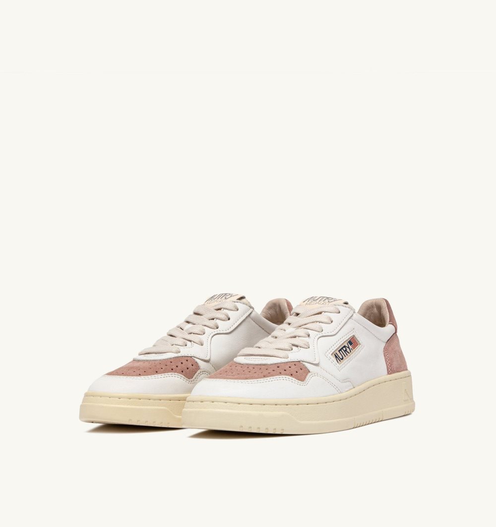 White / Pink Autry Medalist Low Sneakers Leather Nude | HAJGXW437