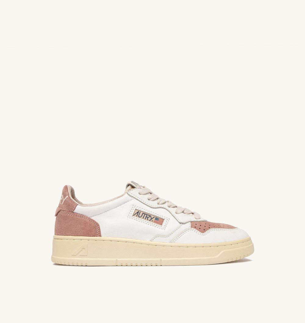 White / Pink Autry Medalist Low Sneakers Leather Nude | HAJGXW437