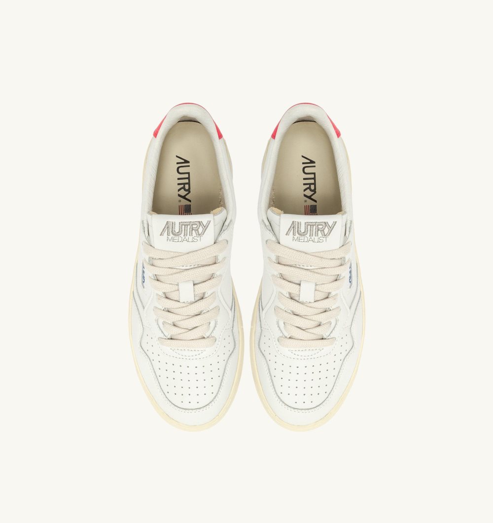 White / Pink Autry Medalist Low Sneakers Leather | KQOWDI147