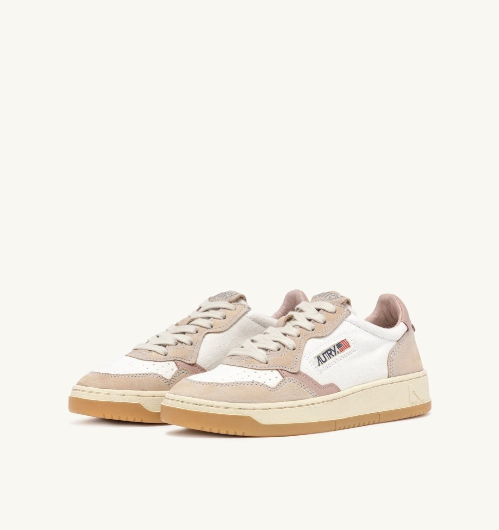 White / Pink Autry Medalist Low Sneakers Canvas Leather | NETAIU942