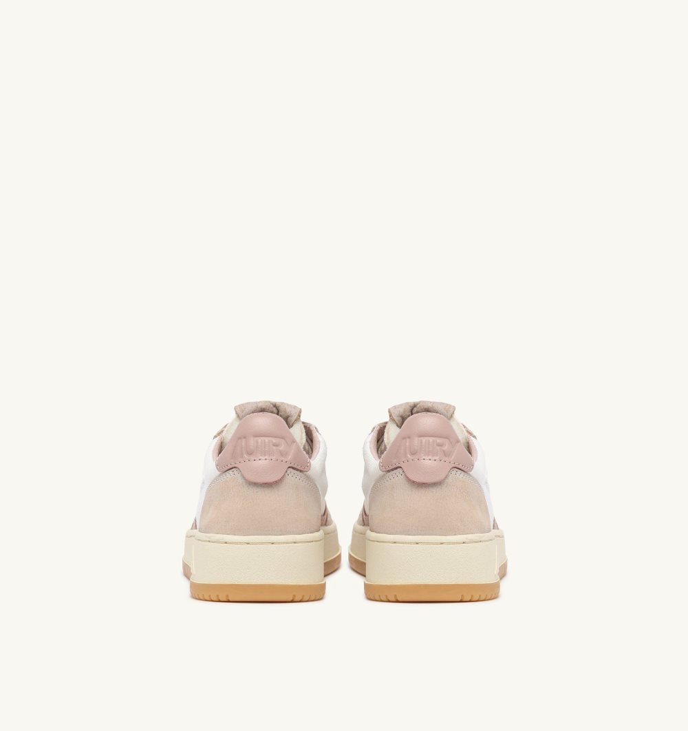 White / Pink Autry Medalist Low Sneakers Canvas Leather | NETAIU942