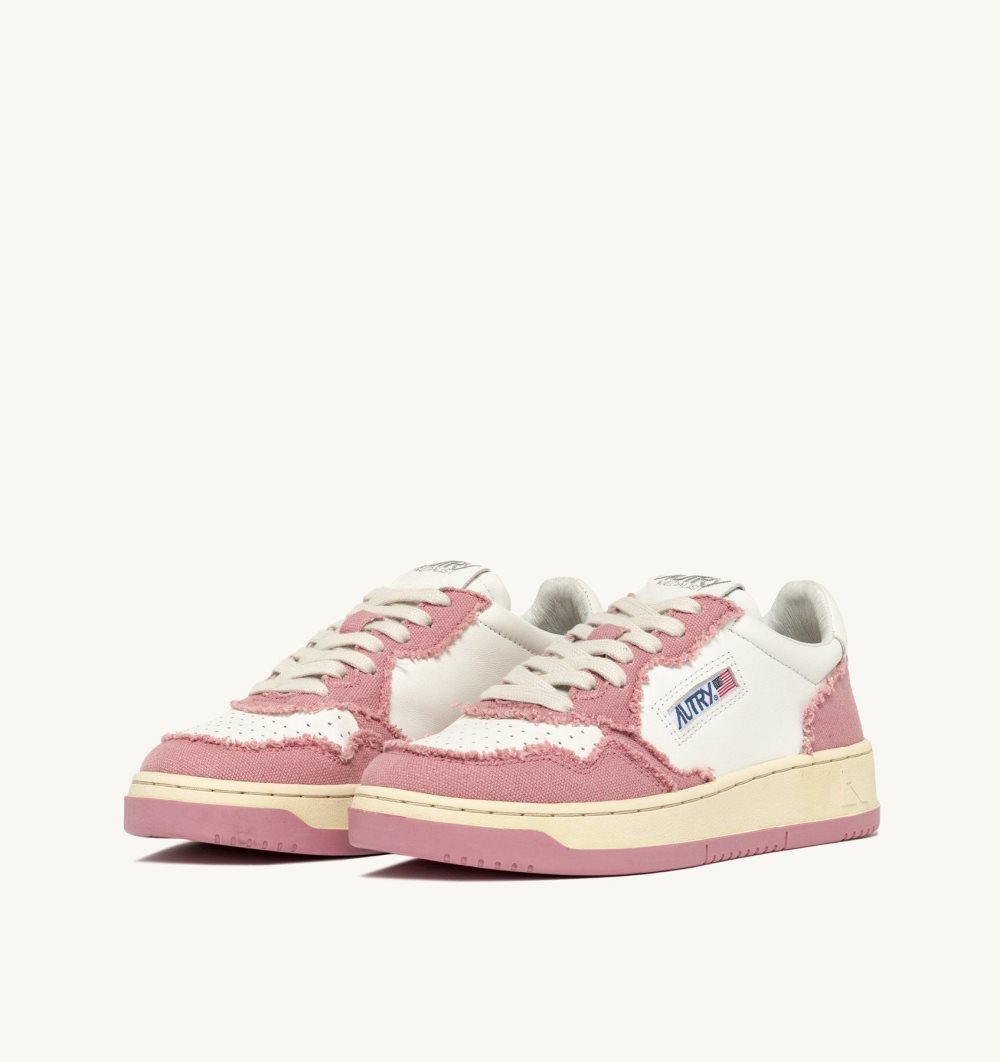 White / Pink Autry Medalist Low Sneakers Leather Canvas | RZFEAP681