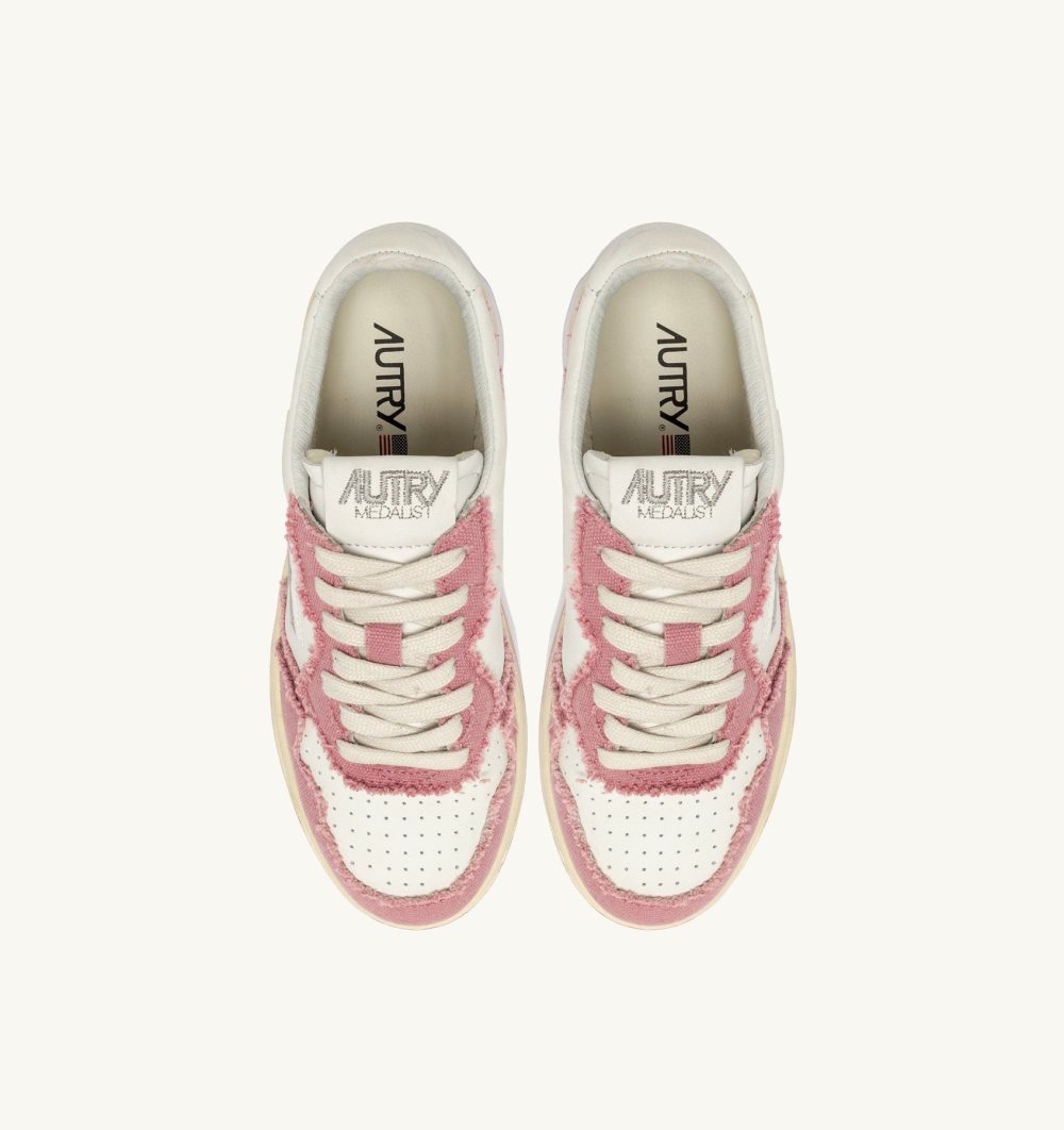 White / Pink Autry Medalist Low Sneakers Leather Canvas | RZFEAP681