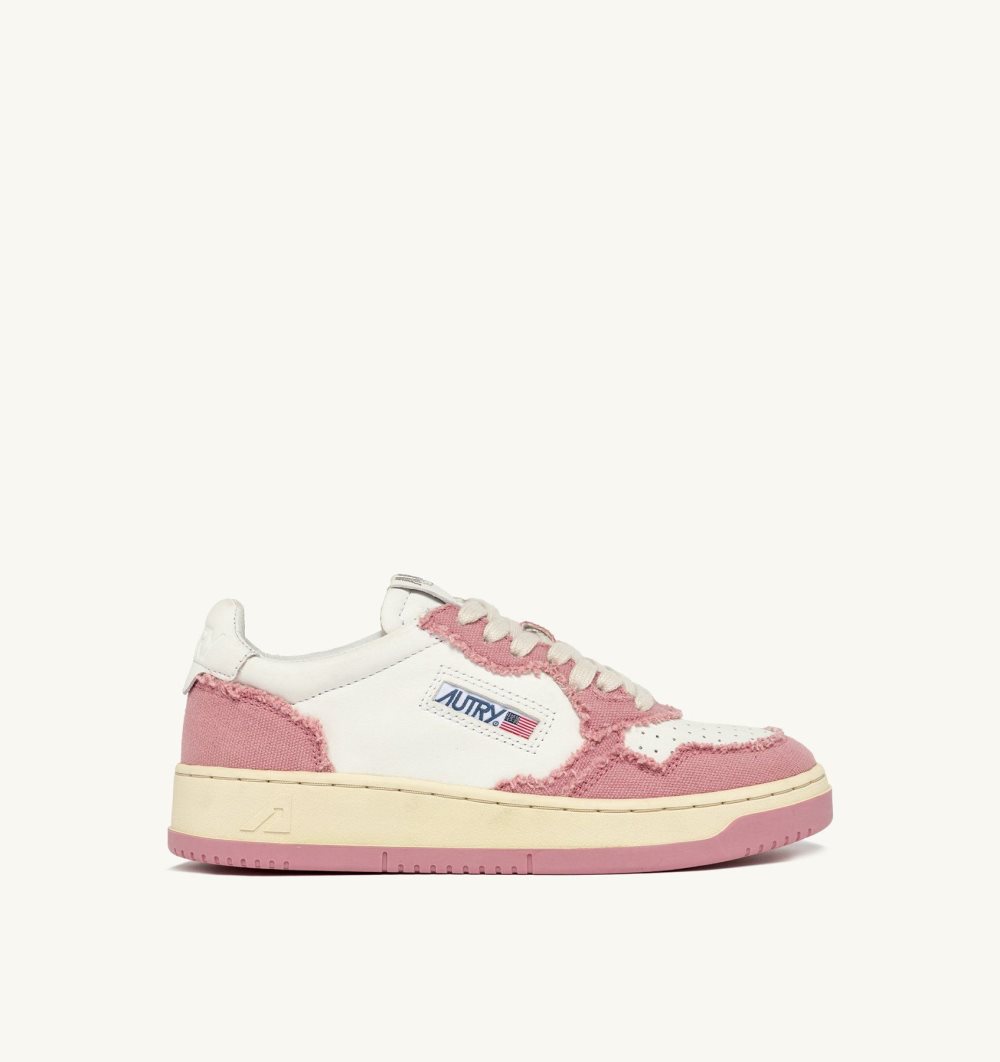 White / Pink Autry Medalist Low Sneakers Leather Canvas | RZFEAP681