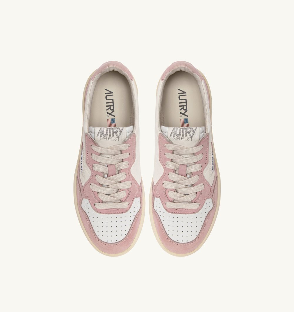 White / Pink Autry Medalist Low Sneakers Washed Goatskin | TNREYO964