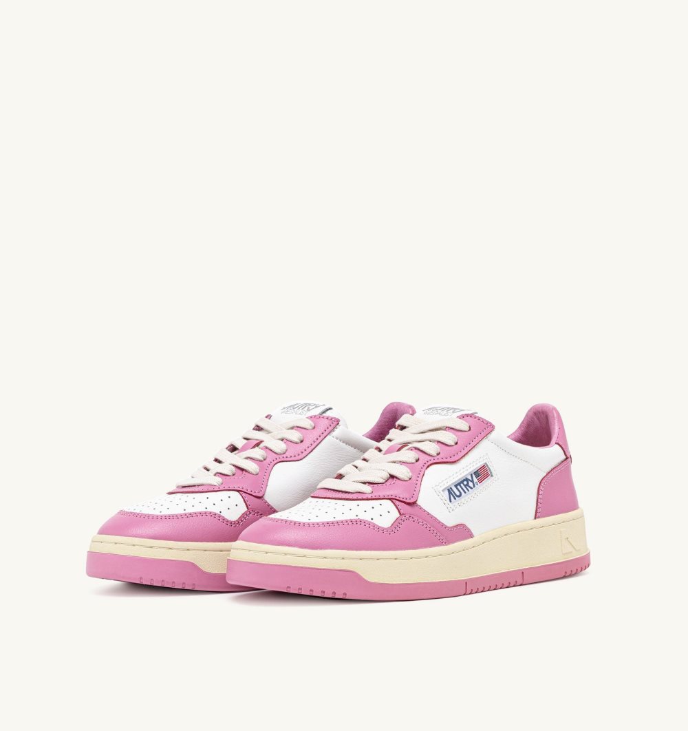 White / Pink Autry Medalist Low Sneakers Two-tone Leather | ULBYXW135