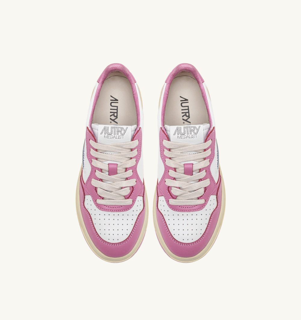 White / Pink Autry Medalist Low Sneakers Two-tone Leather | ULBYXW135