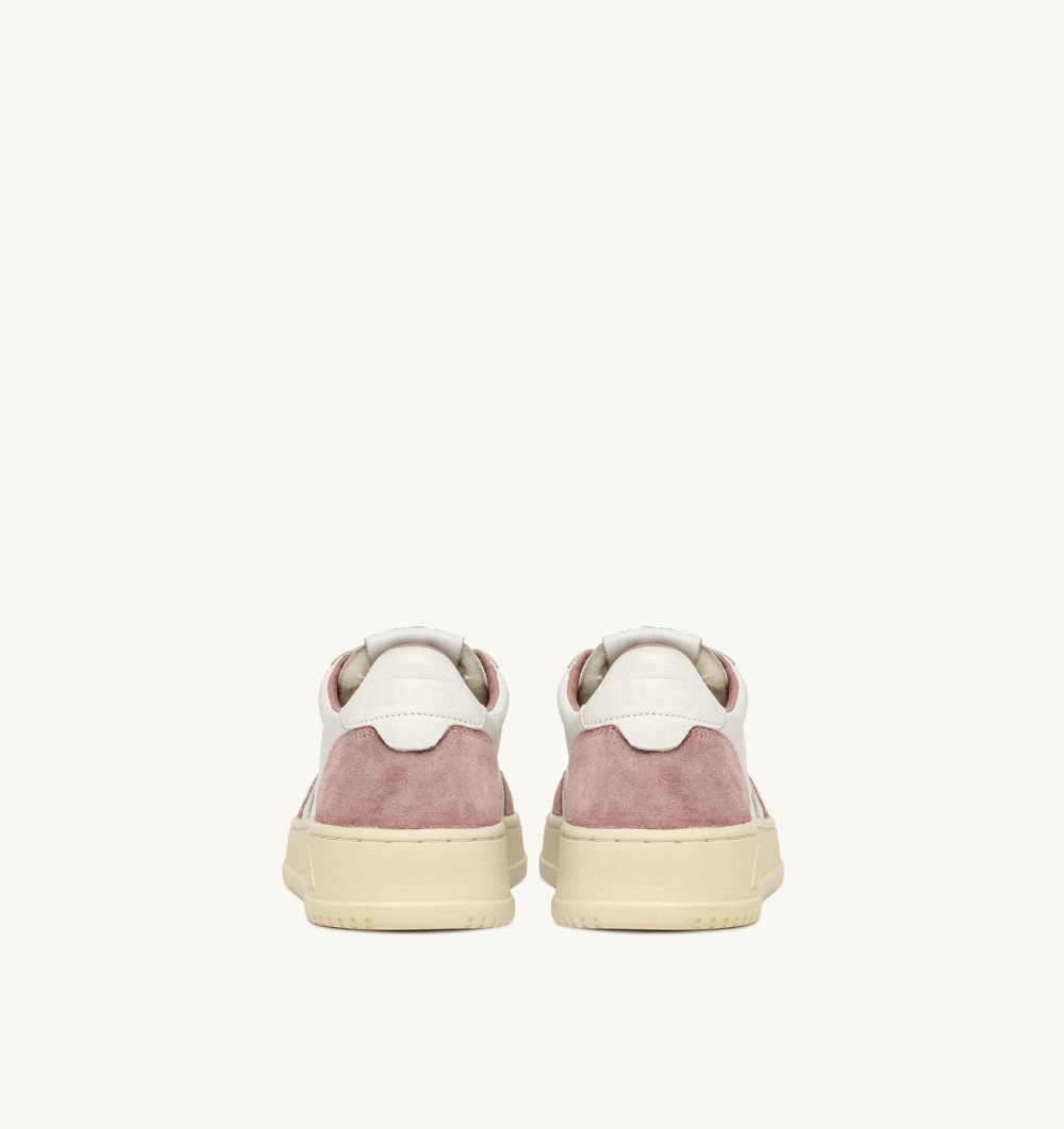 White / Pink Autry Medalist Low Sneakers Goatskin Suede | DLVCRU750