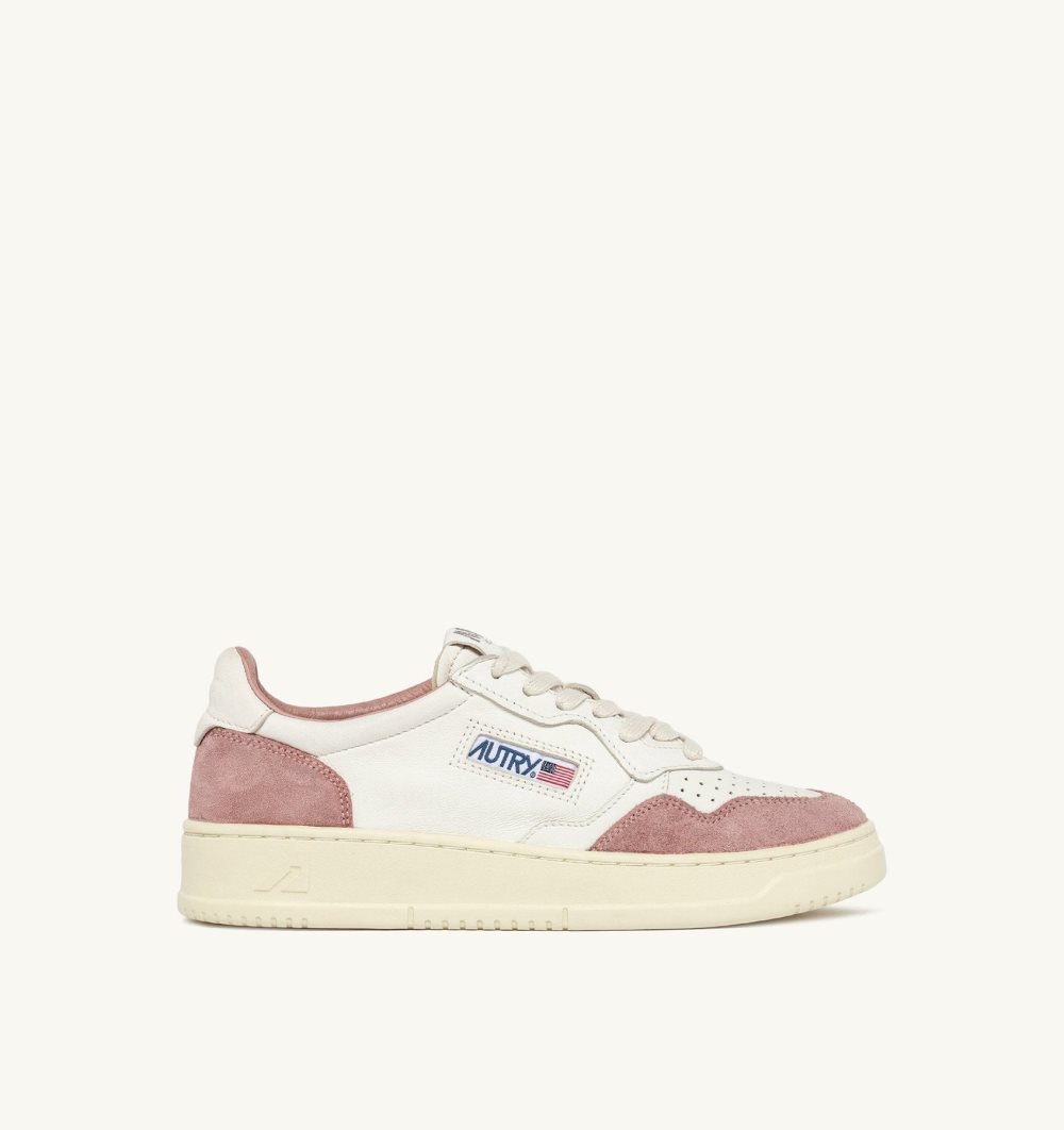 White / Pink Autry Medalist Low Sneakers Goatskin Suede | DLVCRU750