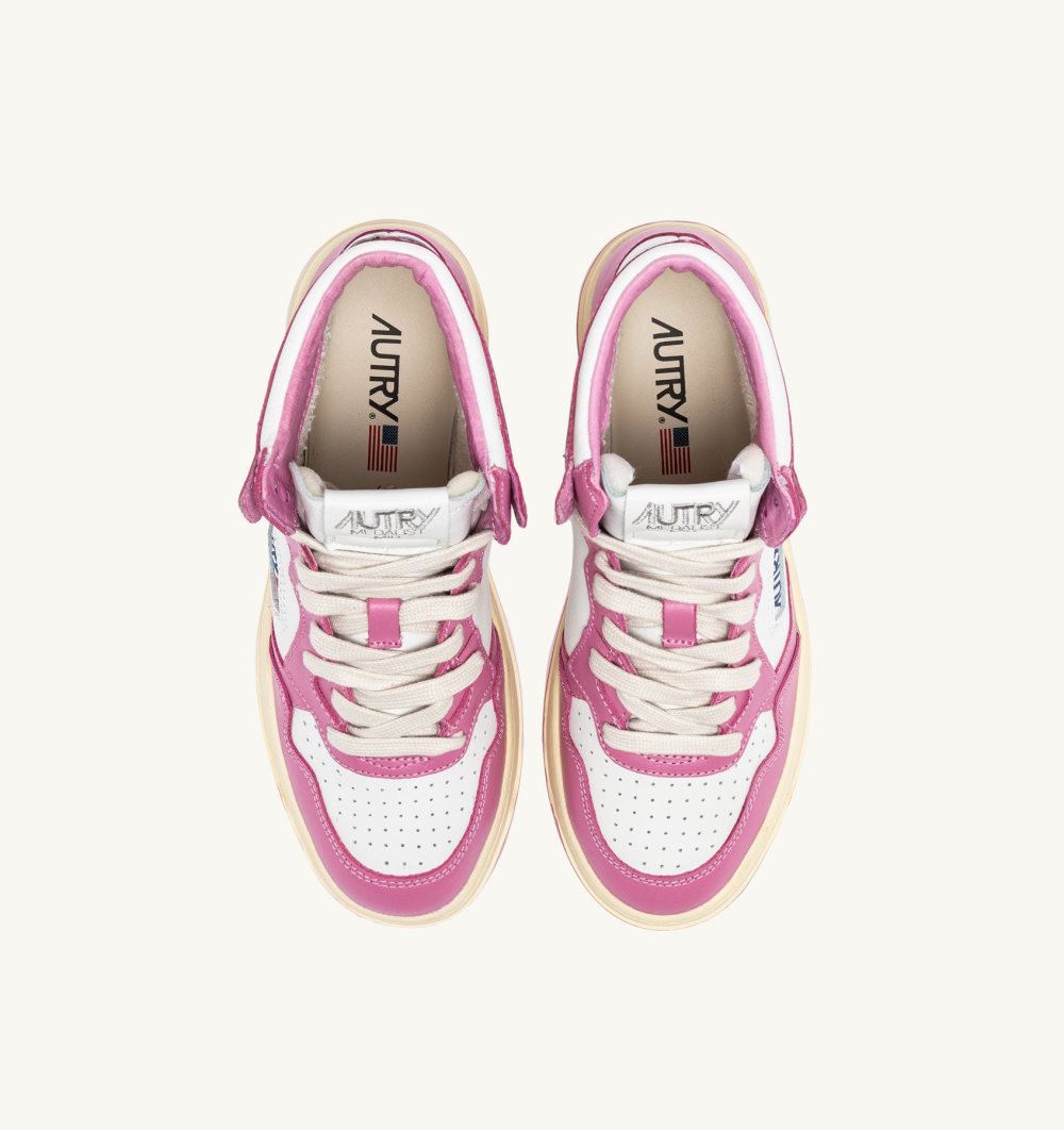 White / Pink Autry Medalist Mid Sneakers Bicolor Leather Mauve | KRMFIU918