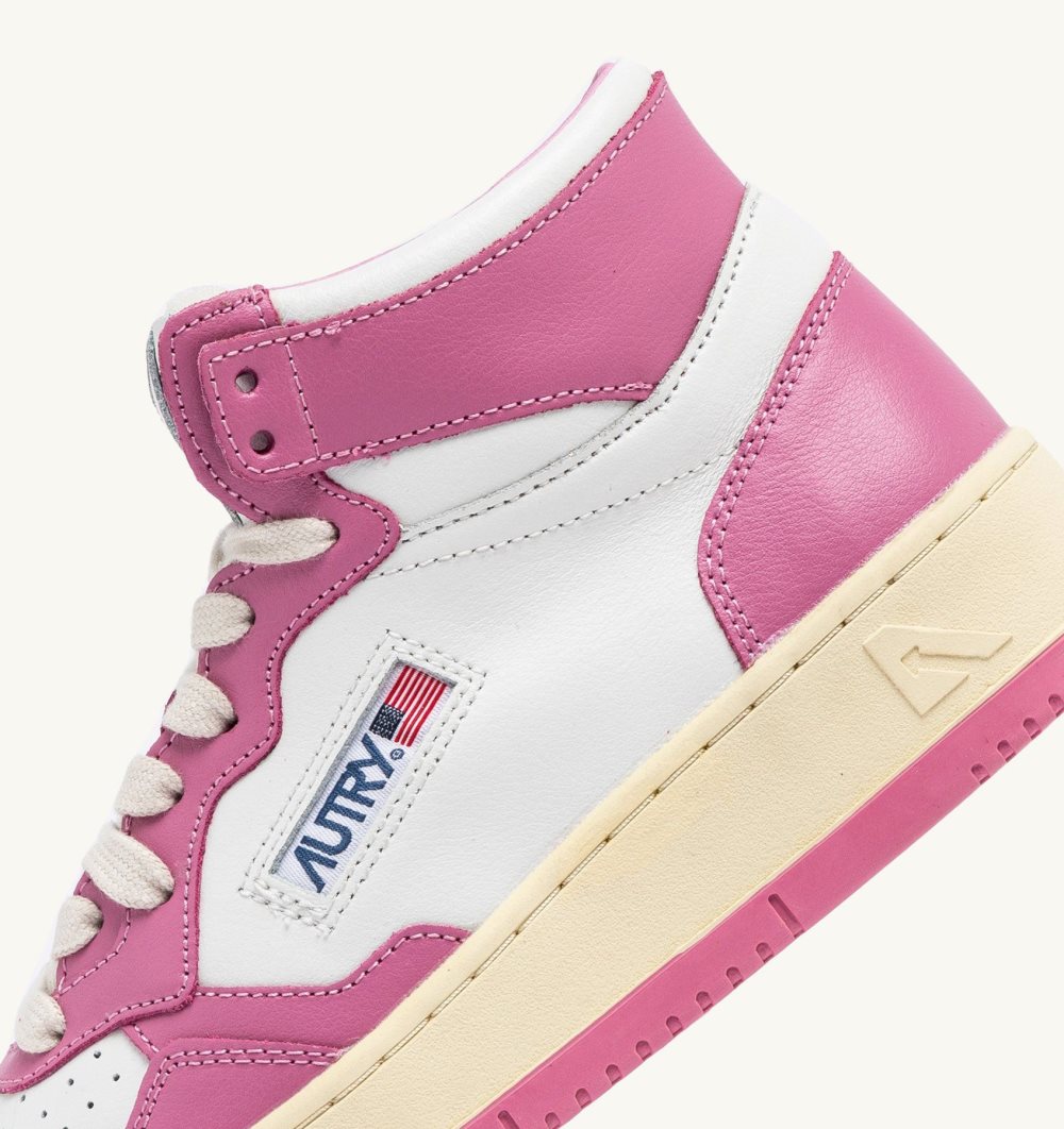 White / Pink Autry Medalist Mid Sneakers Bicolor Leather Mauve | KRMFIU918