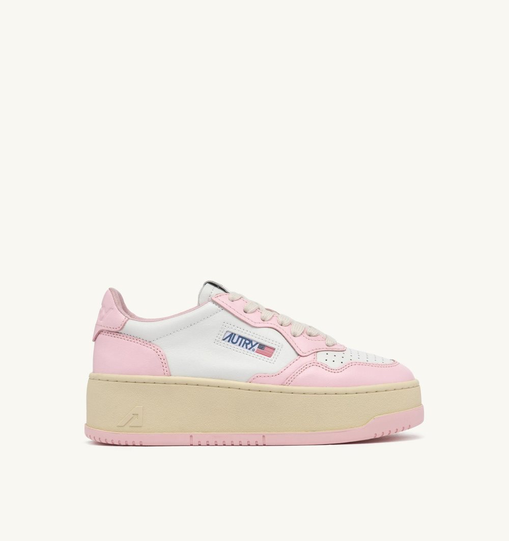 White / Pink Autry Medalist Platform Sneakers Leather | DJTGWY689