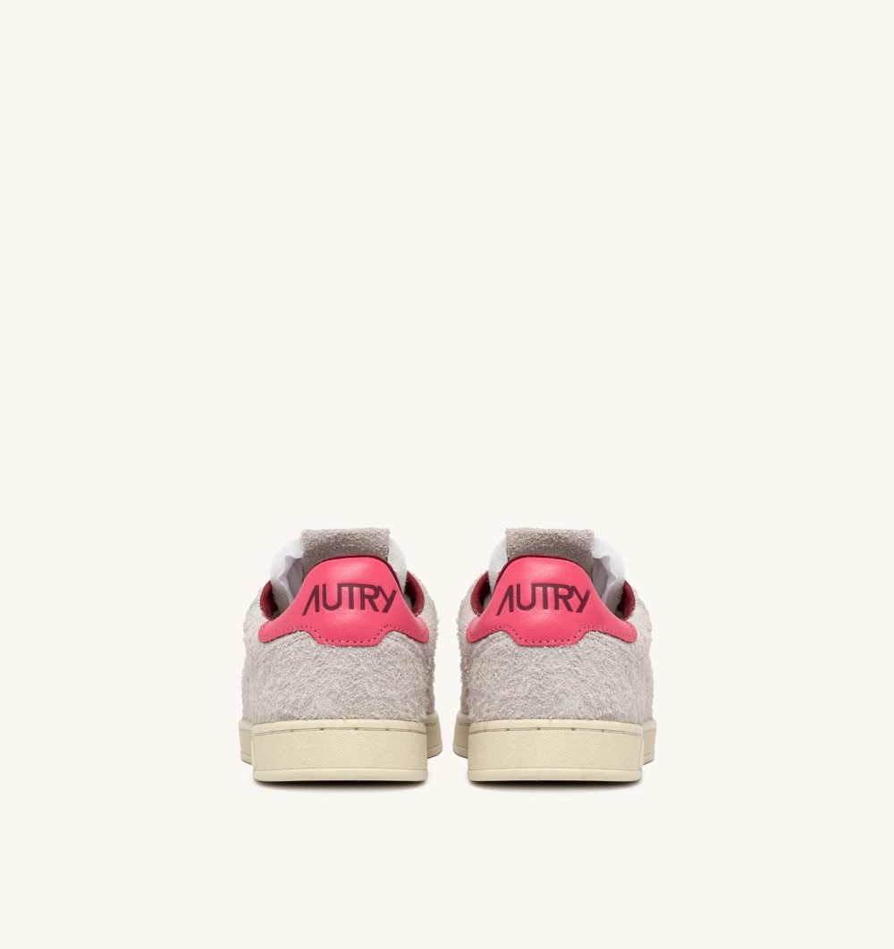 White / Pink Autry New Flat Low Sneakers Calypso Coral Suede | QPFAOG754