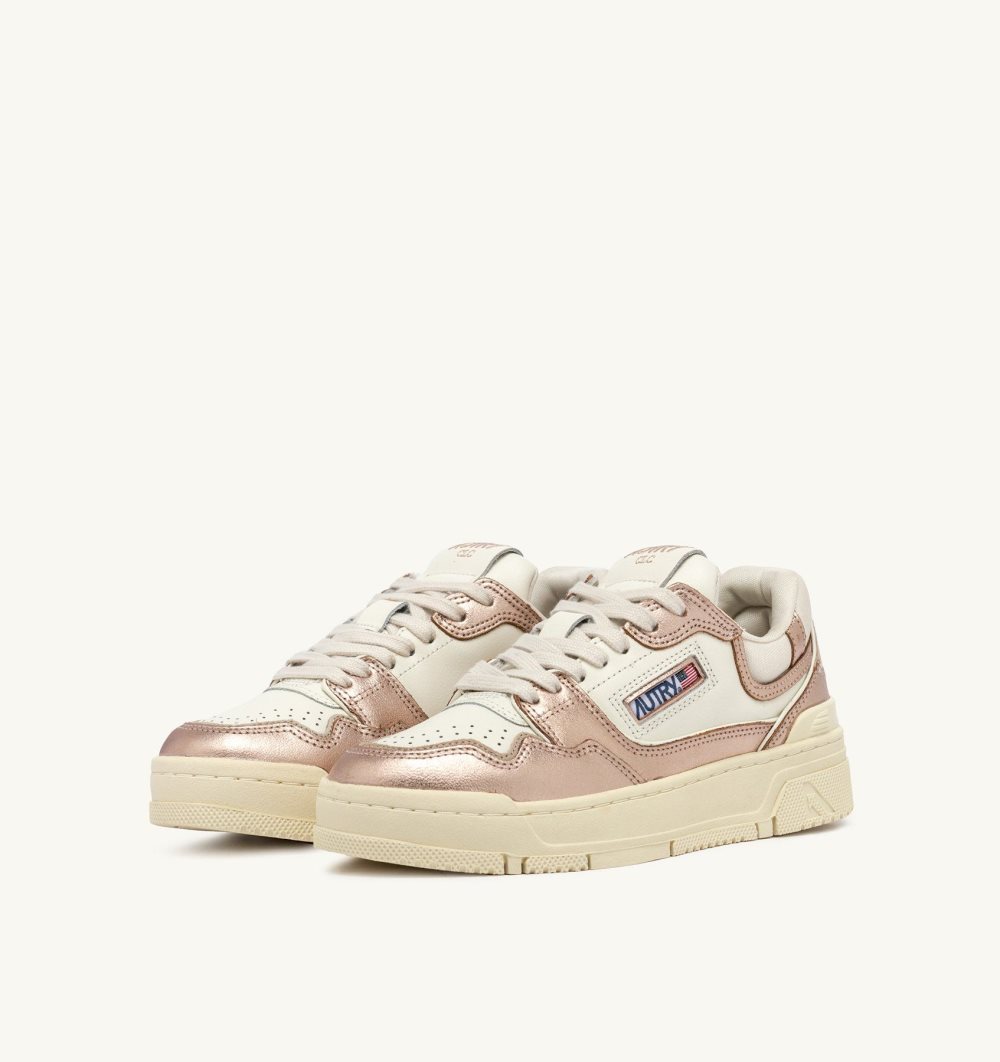 White / Pink Gold Autry Clc Low-top Sneakers Leather | DTLQJP627