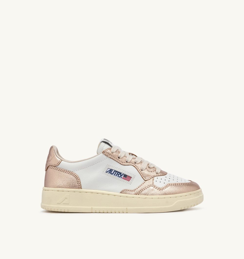 White / Pink Gold Autry Medalist Low-top Bicolor Sneakers Leather | UQSTEP092