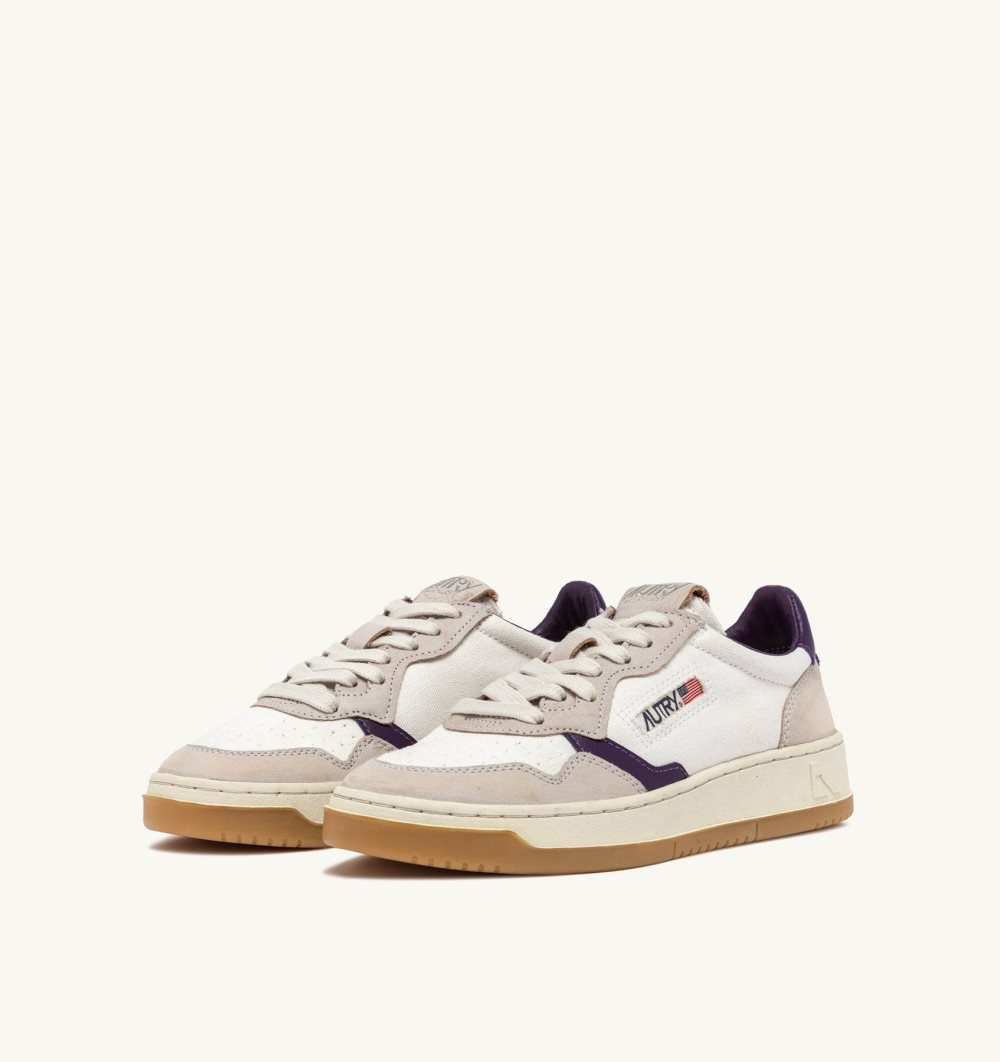 White / Purple Autry Medalist Low Sneakers Canvas Leather | GEALRN037