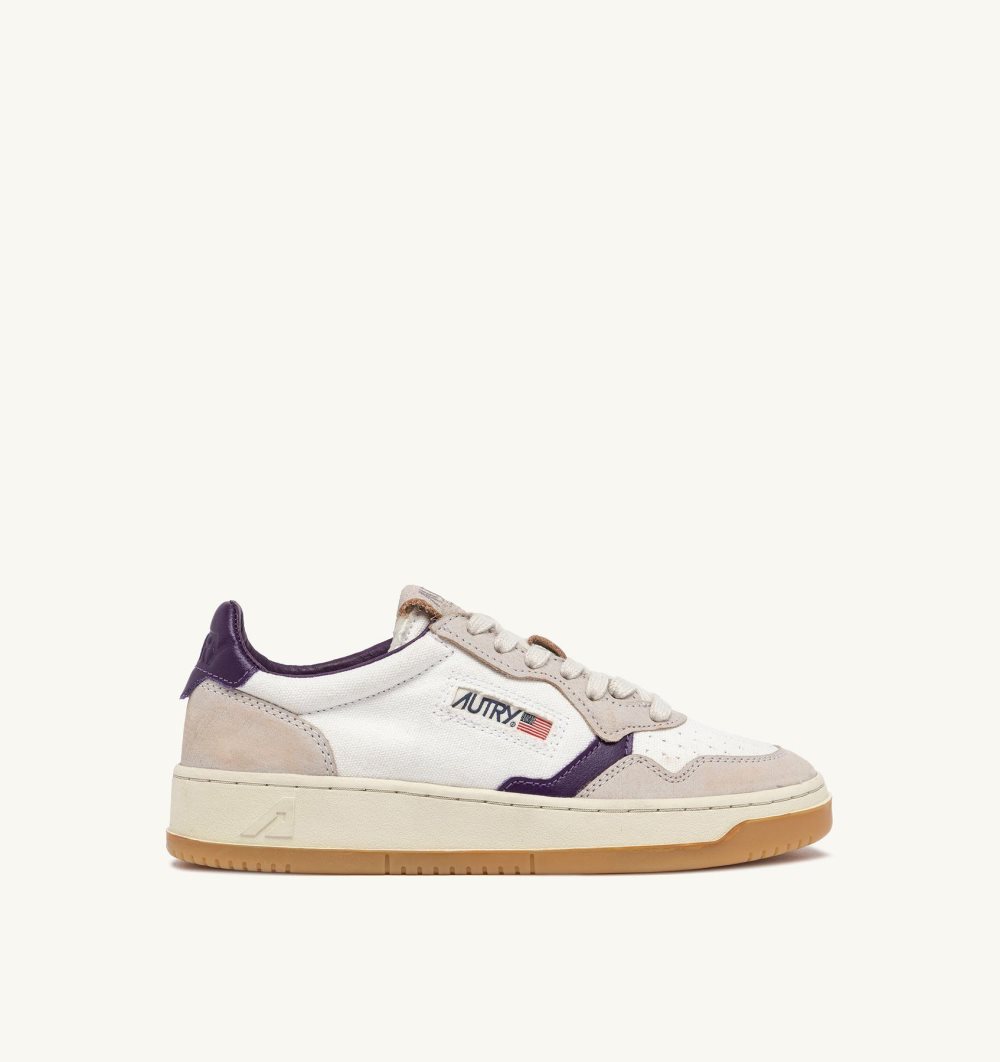 White / Purple Autry Medalist Low Sneakers Canvas Leather | GEALRN037