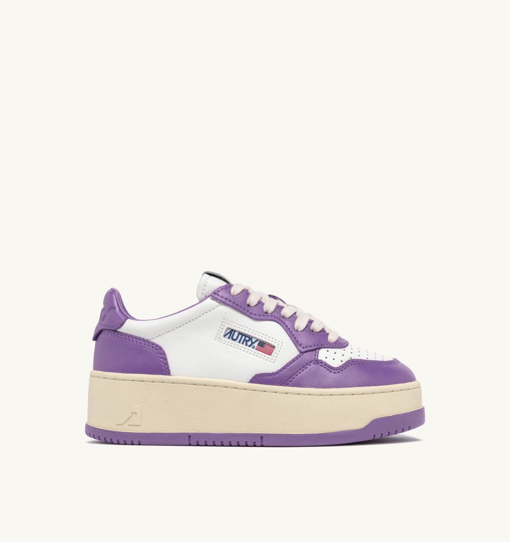 White / Purple Autry Medalist Platform Low Sneakers Leather | VUHQNG325