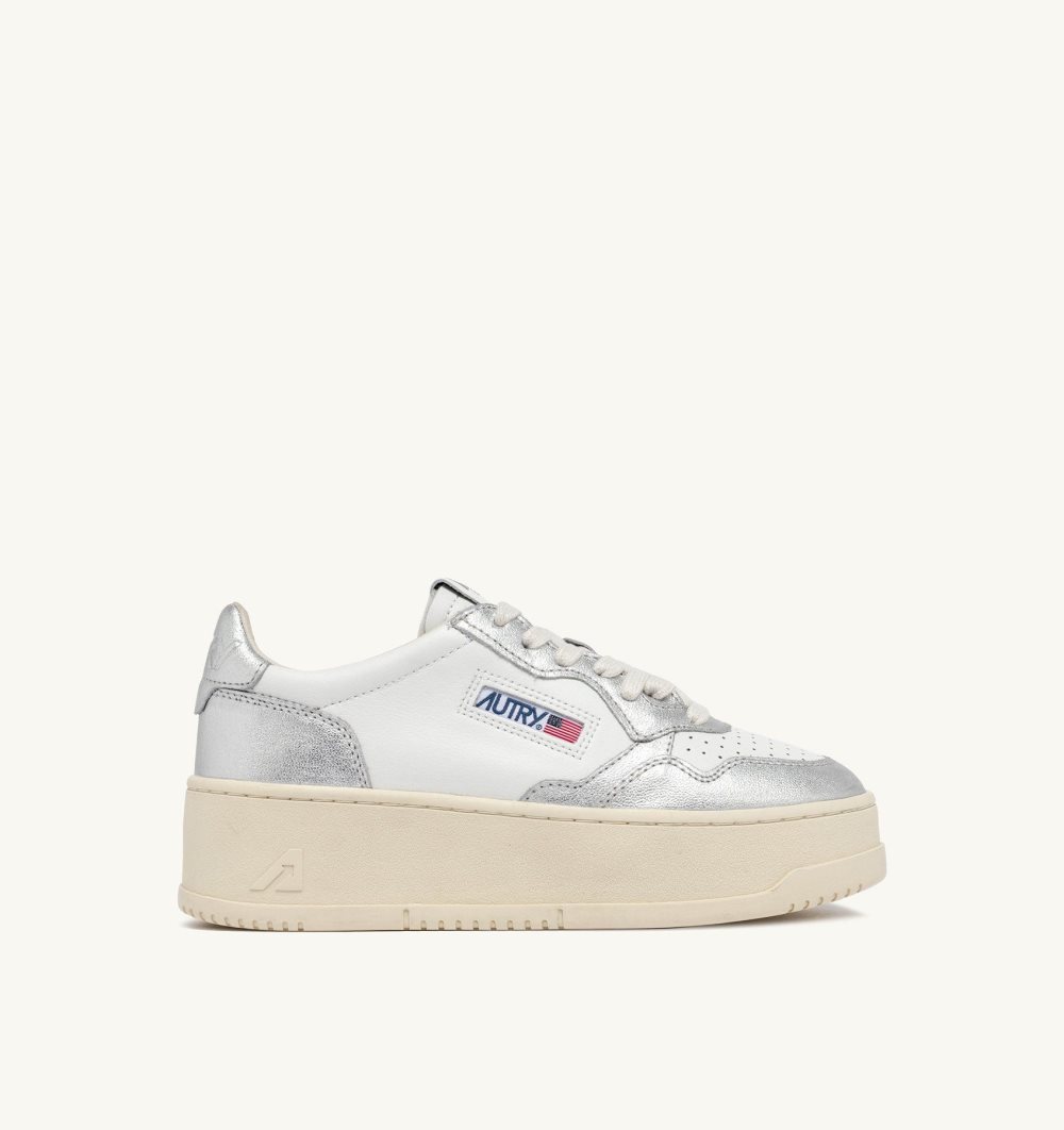 White / Silver Autry Medalist Platform Sneakers Leather | DSLHPC534