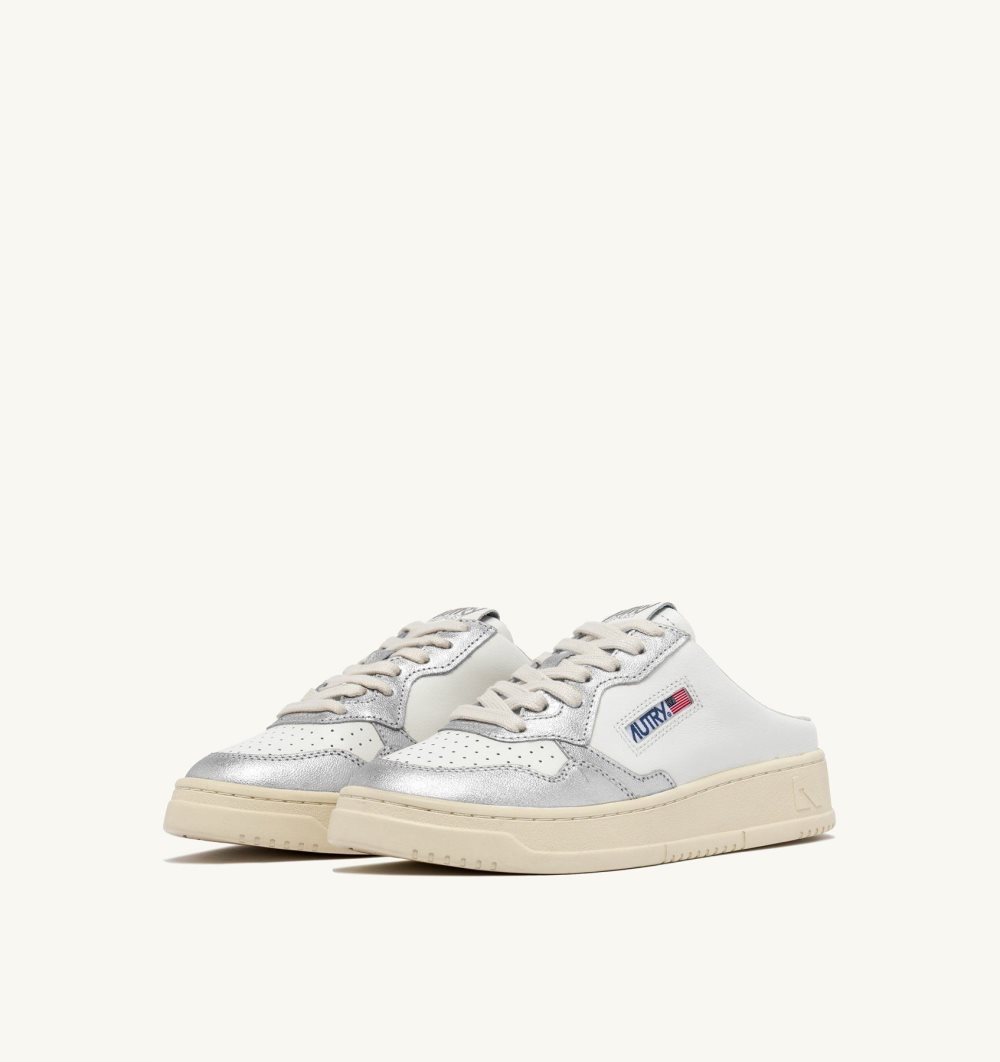 White / Silver Autry Medalist Sabot Sneakers Leather | PSDLOW350