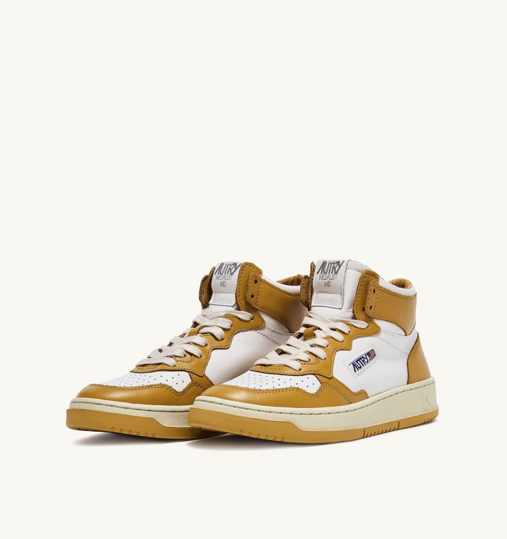 Yellow / White Autry Medalist Mid Sneakers Yellow Leather | DLOJBW124